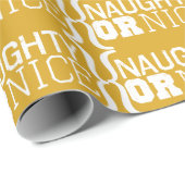 Gold Naughty of Nice White Text Wrapping Paper Cadeaupapier (Rol Hoek)