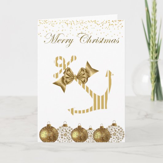 Gold Nautical Anchor Christmas Card Feestdagen Kaart (Voorkant)