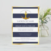 Gold Nautical Anchor Navy Blue & White Wedding Kaart (Staand voorkant)