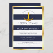 Gold Nautical Anchor Navy Blue & White Wedding Kaart (Voorkant / Achterkant)