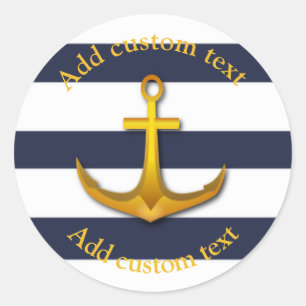 Gold Nautical Anchor Navy Blue & White Wedding Ronde Sticker