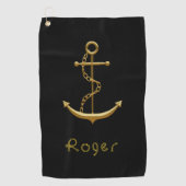 Gold nautical anchor on royal blue custom name golfhanddoek (Voorkant)