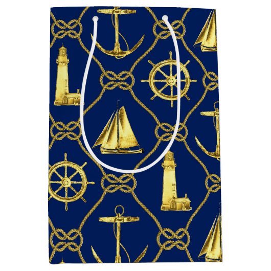 Gold Nautical Anchor Ships Rope Knowt Medium Cadeauzakje (Voorkant)