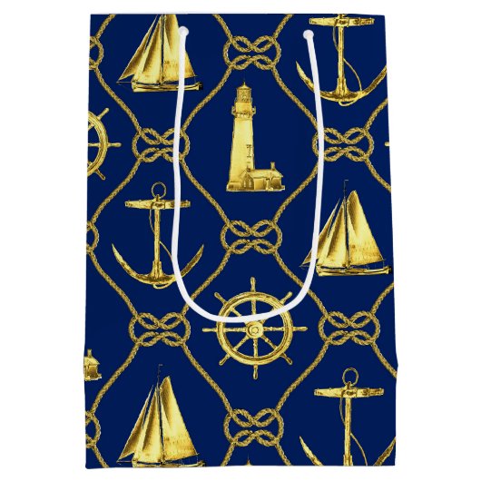 Gold Nautical Anchor Ships Rope Knowt Medium Cadeauzakje (Achterkant)