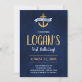 Gold Nautical Anchor Verjaardagsfeestje Uitnodigin Kaart (Voorkant)