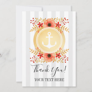 Gold Nautical Anchor Waterverf Floral Hartelijk da Bedankkaart