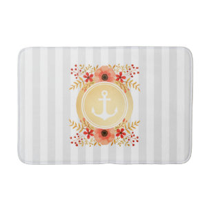 Gold Nautical Anchor Waterverf Floral striped Badmat
