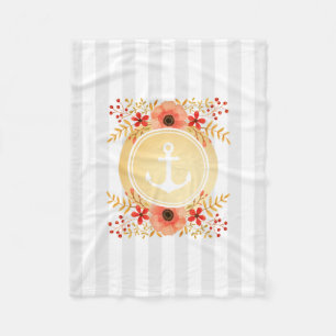 Gold Nautical Anchor Waterverf Floral striped Fleece Deken