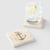 Gold Nautical Anchor Wedding Monogram Stenen Onderzetter (Zijkant)