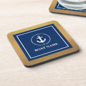 Gold Nautical Boat Name Anchor Navy Blue Bier Onderzetter (Linkerzijde)