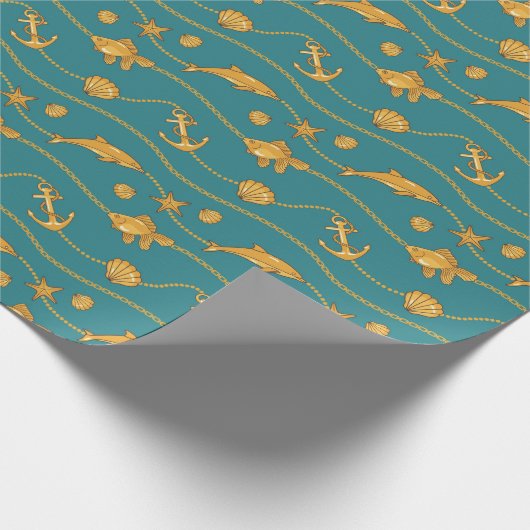 Gold Nautical Pattern Cadeaupapier (Hoek)