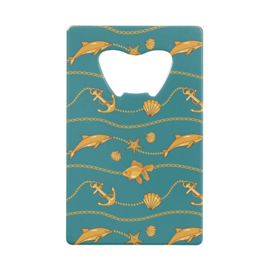 Gold Nautical Pattern Creditkaart Flessenopener (Voorkant)