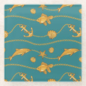 Gold Nautical Pattern Glazen Onderzetter (Voorkant)