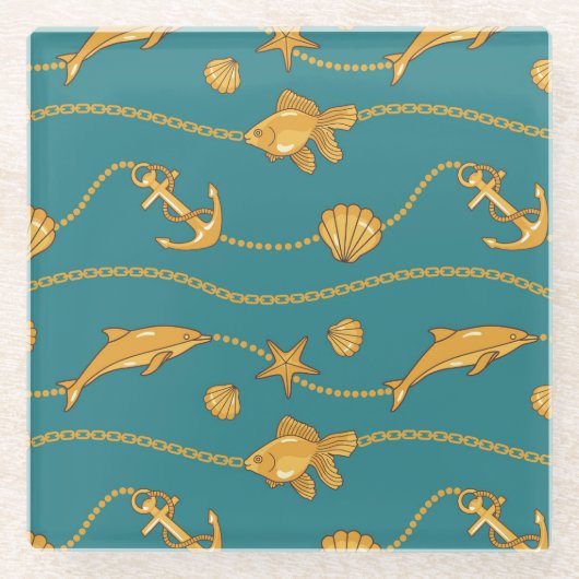 Gold Nautical Pattern Glazen Onderzetter (Voorkant)