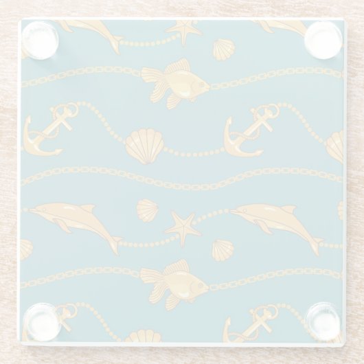 Gold Nautical Pattern Glazen Onderzetter (Achterkant)