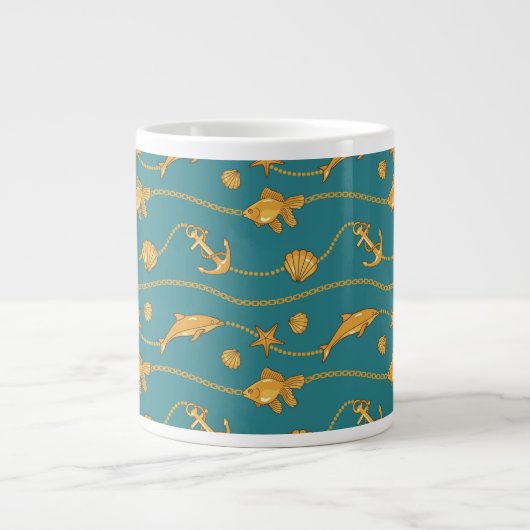 Gold Nautical Pattern Grote Koffiekop (Voorkant)