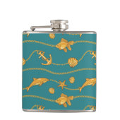 Gold Nautical Pattern Heupfles (Voorkant)