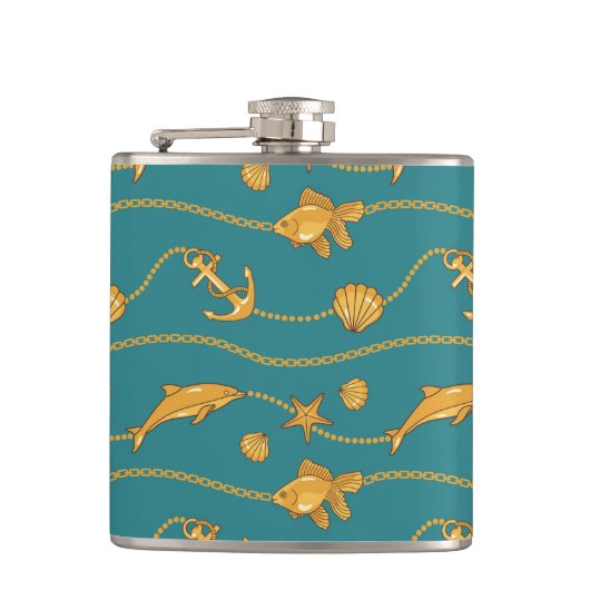 Gold Nautical Pattern Heupfles (Voorkant)