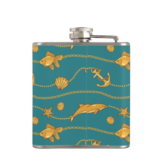 Gold Nautical Pattern Heupfles (Achterkant)