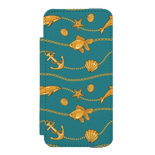 Gold Nautical Pattern Incipio iPhone Portemonnee Hoesje (Voorkant Agenda)
