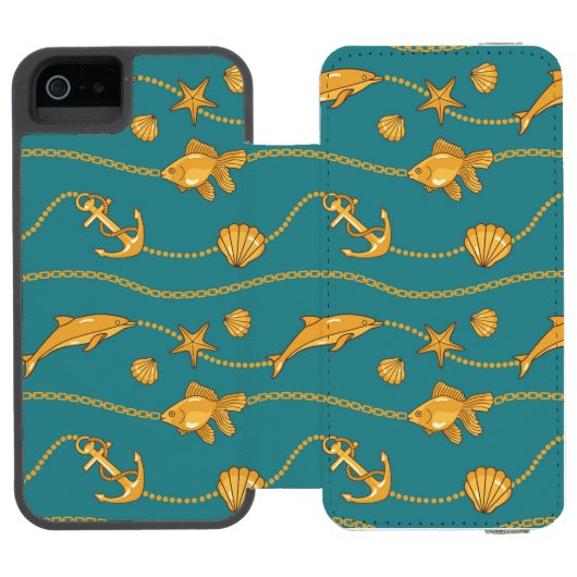 Gold Nautical Pattern Incipio iPhone Portemonnee Hoesje (Agenda Open)
