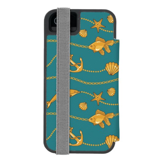 Gold Nautical Pattern Incipio iPhone Portemonnee Hoesje (Agenda Achterkant)