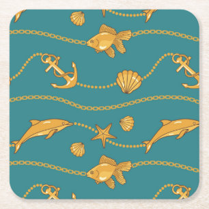 Gold Nautical Pattern Kartonnen Onderzetters