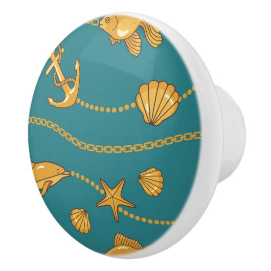 Gold Nautical Pattern Keramische Knop (Rechts)