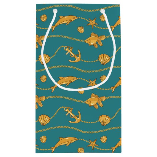 Gold Nautical Pattern Klein Cadeauzakje (Achterkant)