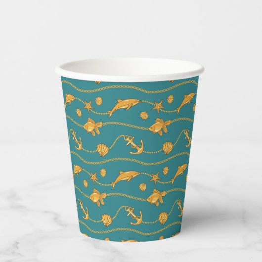 Gold Nautical Pattern Papieren Bekers (Voorkant)