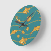 Gold Nautical Pattern Ronde Klok (Hoek)