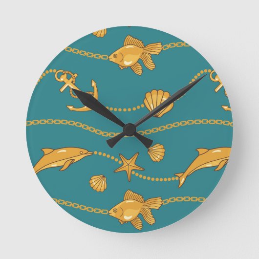 Gold Nautical Pattern Ronde Klok (Voorkant)
