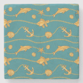 Gold Nautical Pattern Stenen Onderzetter (Voorkant)