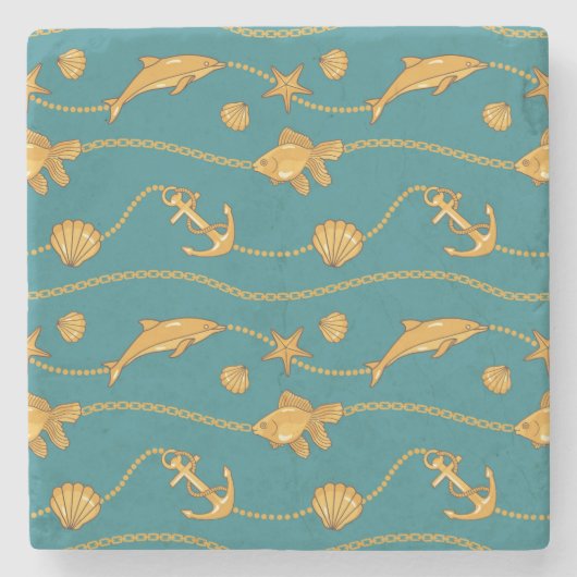 Gold Nautical Pattern Stenen Onderzetter (Voorkant)