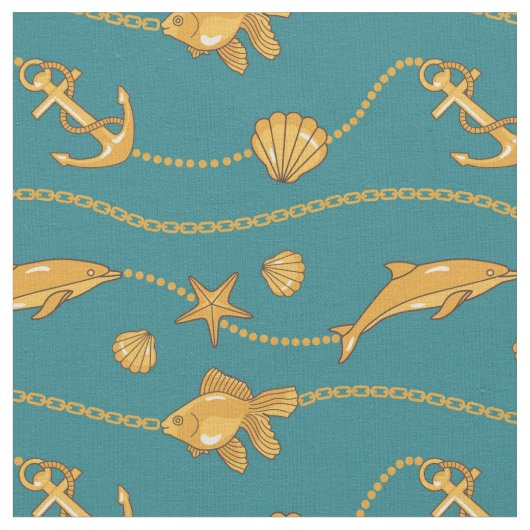 Gold Nautical Pattern Stof (Close Up)