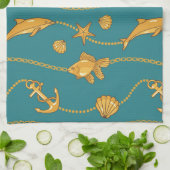 Gold Nautical Pattern Theedoek (Gevouwen)