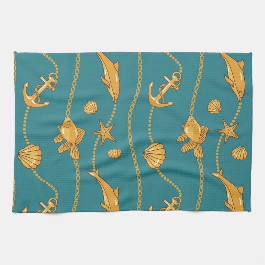 Gold Nautical Pattern Theedoek (Horizontaal)