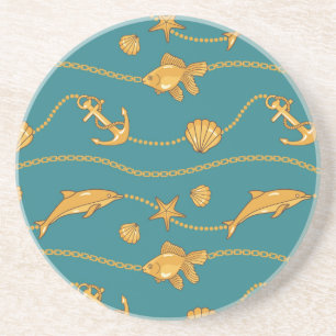 Gold Nautical Pattern Zandsteen Onderzetter