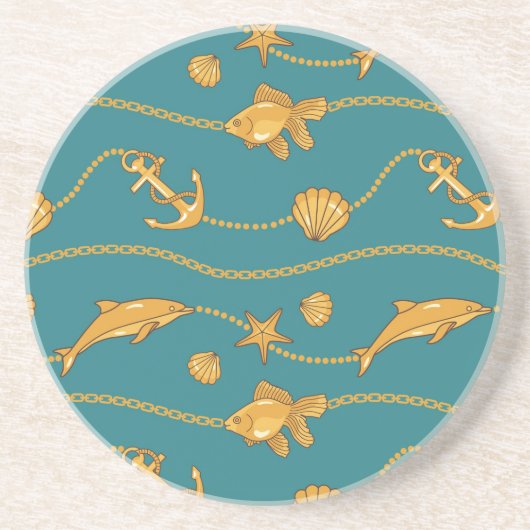 Gold Nautical Pattern Zandsteen Onderzetter (Voorkant)