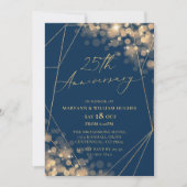 Gold & Navy 25e bruiloft Jubileum Kaart (Voorkant)