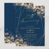 Gold & Navy 25e bruiloft Jubileum Kaart (Voorkant / Achterkant)