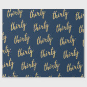 Gold Navy 30 Verjaardagsfeestje Glitter "Dertig" Cadeaupapier (Vlak)