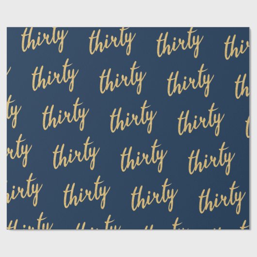 Gold Navy 30 Verjaardagsfeestje Glitter "Dertig" Cadeaupapier (Vlak)