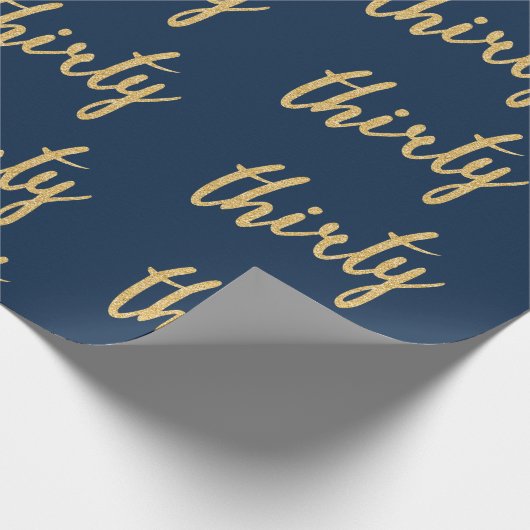 Gold Navy 30 Verjaardagsfeestje Glitter "Dertig" Cadeaupapier (Hoek)