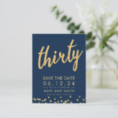 Gold Navy 30e Verjaardag Opslaan Datum Confetti Kaart (Staand voorkant)