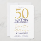 Gold Navy 50 and Fabulous | 50th Birthday Simple Kaart (Voorkant)