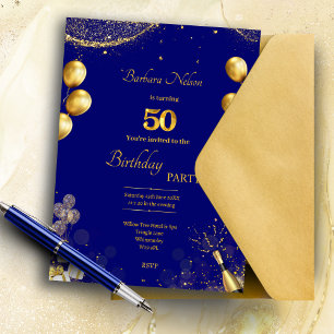 Gold & Navy 50e verjaardag uitnodiging
