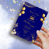Gold & Navy 50e verjaardag uitnodiging