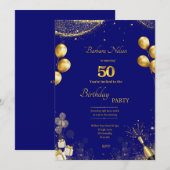 Gold & Navy 50e verjaardag uitnodiging (Voorkant / Achterkant)