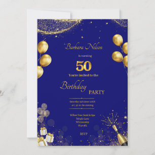 Gold & Navy 50e verjaardag uitnodiging
